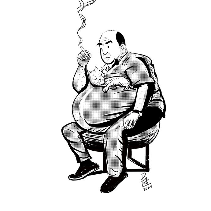 smoking man with cat Illustration